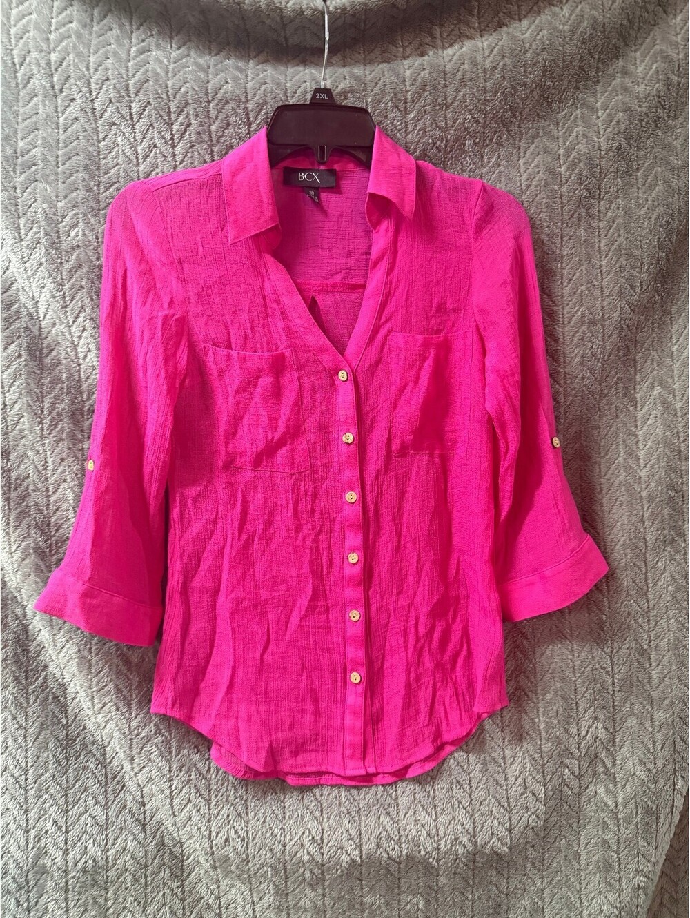 BCX Women's Button-Up Shirt in Bright Pink, Size XS